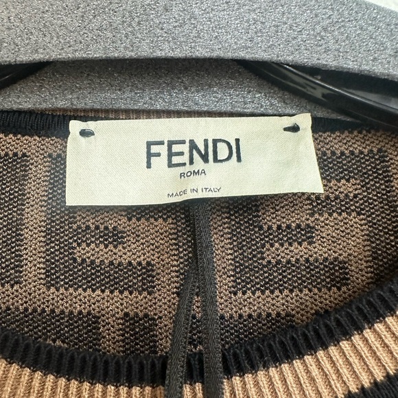 Fendi FF Motif Monogram Jacquard Long Sleeve Sweater in Brown - Picture 9 of 10